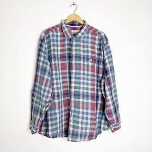 Tommy Bahama Men’s Linen Blend Plaid Button-Front Shirt – Size 2XLB